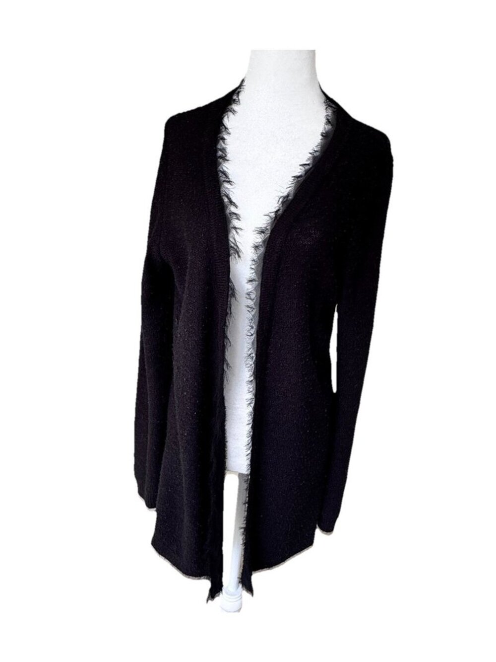 AB Studio Black Open Front Long Sleeve Tunic Cardigan Sweater Women Size XL